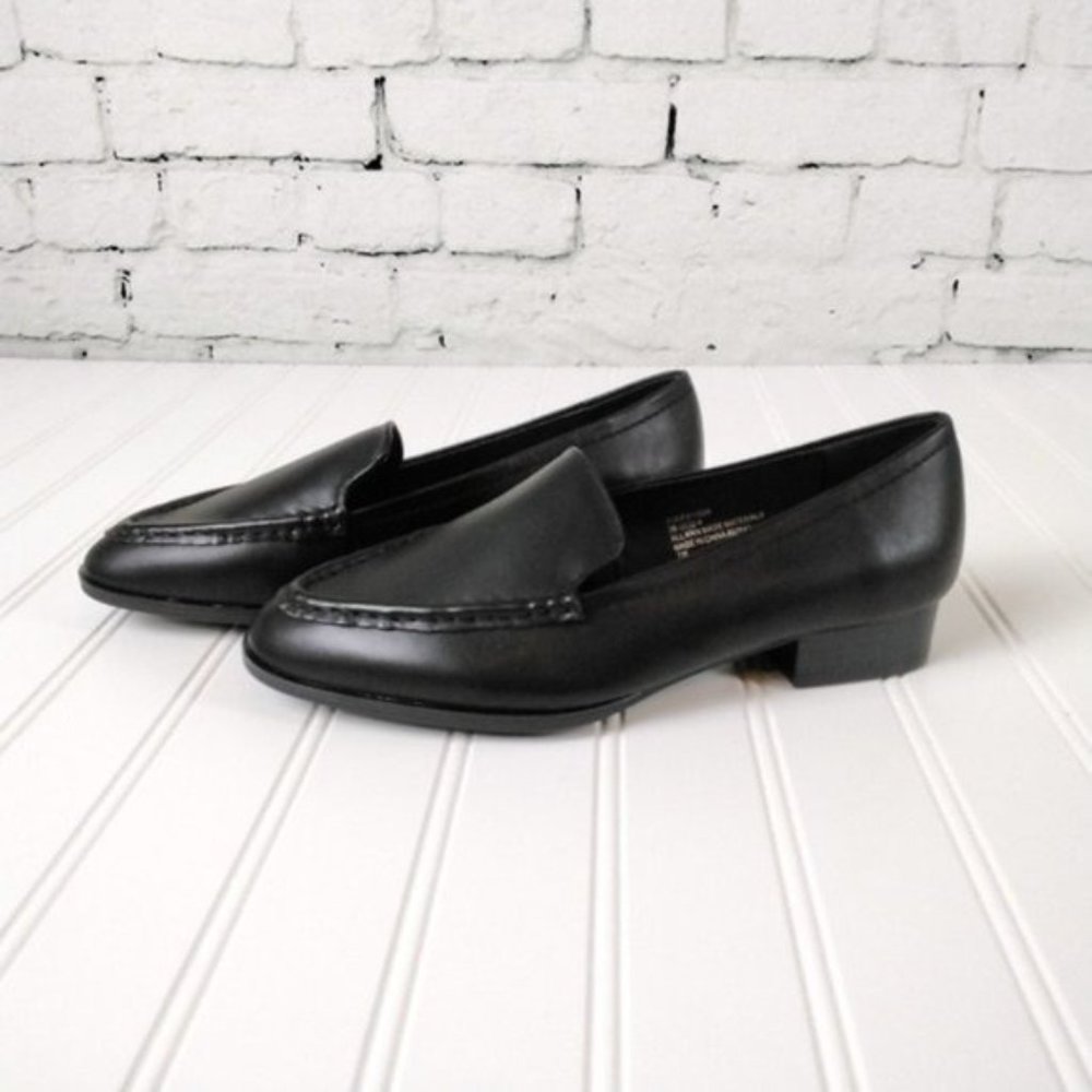 Comfortview Anne Almond Toe Stacked Heel Loafers Shoes In Black 7 W